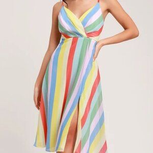 Winning Smile Rainbow Striped Sleeveless Midi Dress